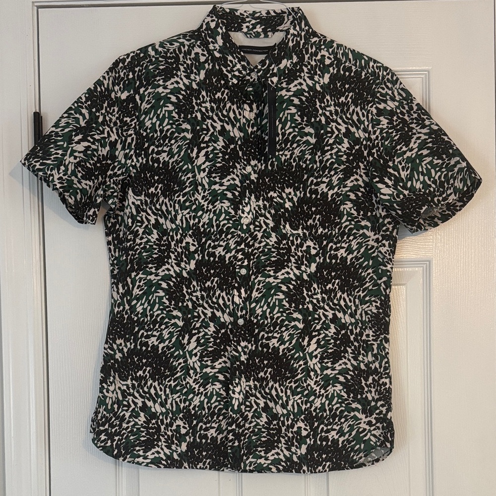 French Connection Black and Green Abstract Shirt